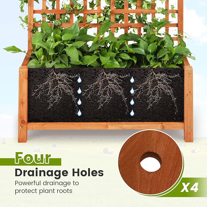 HAPPYGRILL Raised Garden Bed with Trellis 72.5 Planter Raised Bed with Drainage Holes Freestanding Garden Box for Vine Climbing Plants Wooden Planter Box for Yard Balcony (1 Orange)