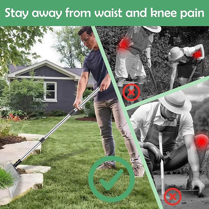 Garden Weed pullerTooHeavy Duty 12 Multi Flat ShovelScraper 14 Steel Thatch Rake with Adjustable Long Handle forLeaf &amp Moss&amp Edging &amp Ice &amp Snow Removal in Lawn DrivewaysPatios C