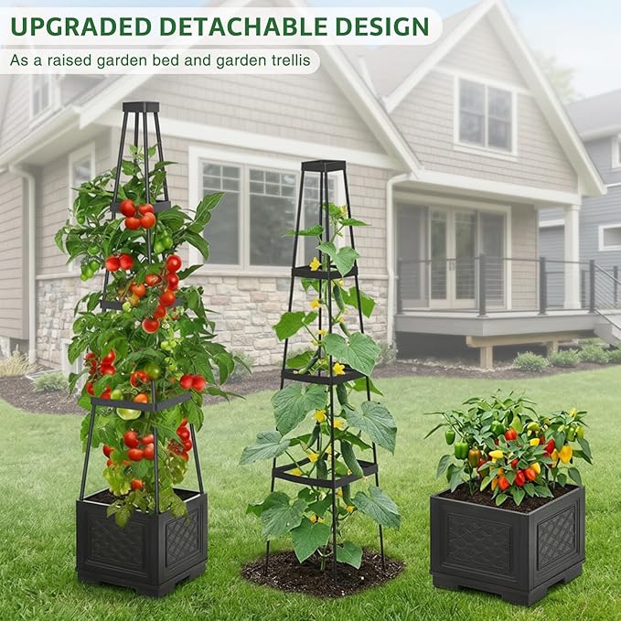 Tomato Planter with Wheels &amp Self Watering - 57 Tiered Pot with Drip Tray for Climbing Plants Vegetable Vine Flowers - Mobile Indoor/Outdoor Gardening for Small Space Patio Balcony (2 Pack)