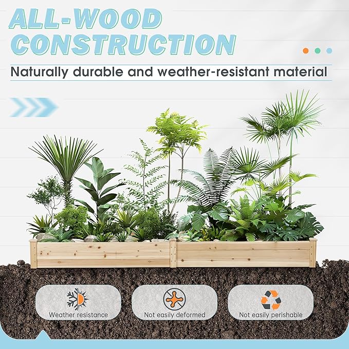 Betterland 8 FT Wooden Raised Garden Bed Outdoor Elevated Flower Planter Box Kit for Vegetables Fruits Herb Grow Yard Gardening Natural