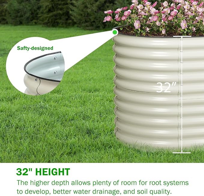 BPS 2-in-1 Metal Raised Garden Bed 5.3x2.7 FT Galvanized Planter Raised Beds for Vegetables Flowers 31'' Extra Tall