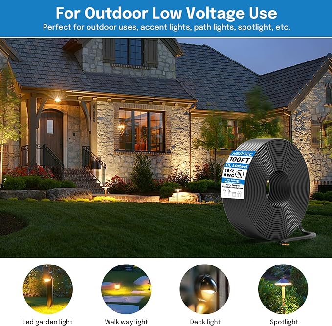 16/2 Low Voltage Landscape Wire + RGBW Low Voltage Landscape Lighting 12W with Remote Connectors