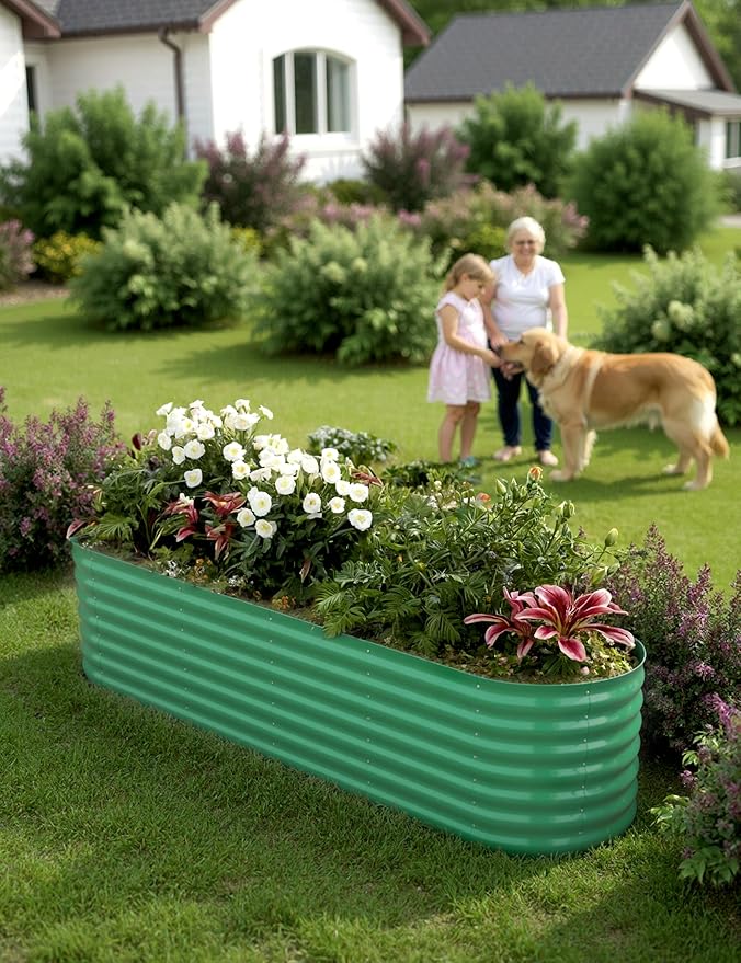 2Pcs 8x2x1.5ft Raised Garden BedGalvanized Raised Planter Boxes Outdoor with Easy Assembly Large Garden Bed for Vegetables Fruits FlowerRaised Garden BedGreen