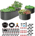 A ANLEOLIFE Raised Garden Bed Bundle with 230FT Drip Irrigation System Kit 8x4x2ft Oval Metal Bed + 2-Pack Round Metal Planters Quartz Grey