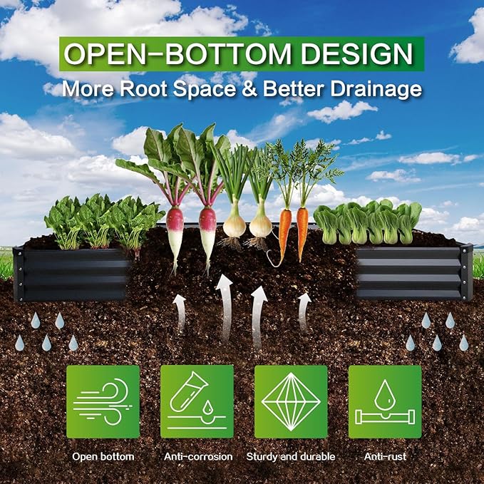 GARDMAX 8x4x1FT Galvanized Raised Garden Bed Kit Metal Planter Boxes Outdoor with Easy Assembly Large Garden Bed for Vegetables Fruits Flower Herbs Rectangle Dark Gray