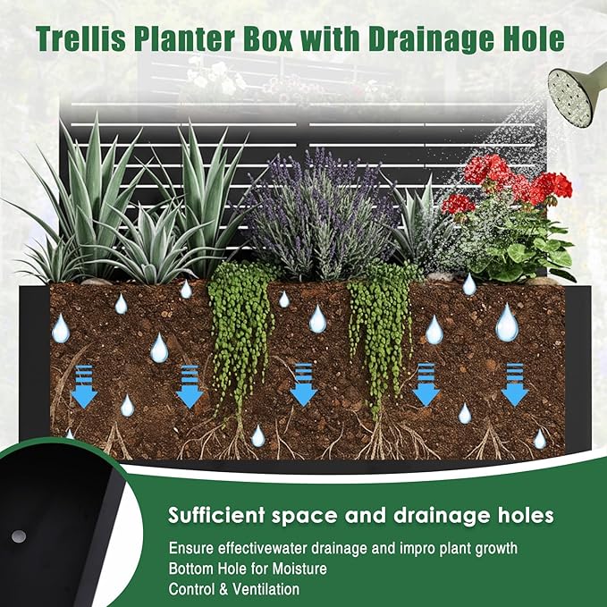 Metal Planter with Trellis &amp Wheels 70.87x35.43x15.75 Inch Raised Garden Bed with Trellis Privacy Planters for Patio Garden Bed for Climbing Plants (01)