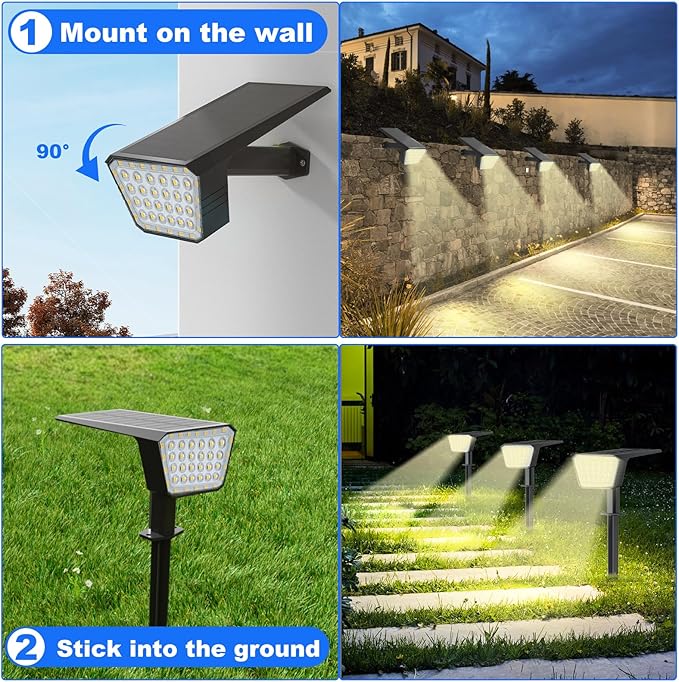 Solar Spot Lights Outdoor IP65 Waterproof 44 LED Landscape Spotlights Solar Powered Spotlight with Auto On/Off and 3 Lighting Modes for Outside Garden Decor 4 Pack (Cool White)