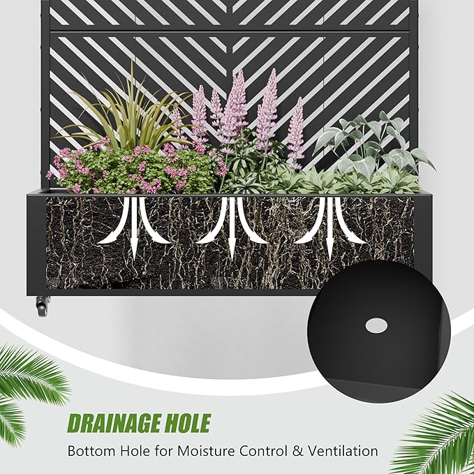 Casaphoria 72x47 Metal Raised Garden Bed with Trellis(2 Pack) Outdoor Planter Box with Wheels &amp Drainage Holes for Climbing Plants Flowers Elevated Garden Kit with Privacy Screen Black-Paral