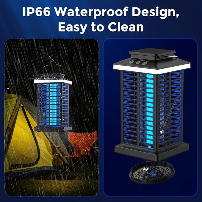 Bug Zapper Outdoor Mosquito Zapper 2 in 1 Portable &amp Rechargeable Bug Zapper Outdoor with 5000mAh Battery &amp LED Night Light 4000V Electric Fly Zapper for OutsidePatioBackyardGarden