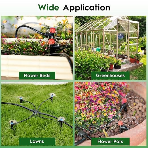 2026-Upgrade Quick-Connect Drip Irrigation System Garden Irrigation Kit with 2/5 &amp 1/4 Tubing and Adjustable Nozzles &amp Sprinklers Automatic Watering System for Garden Lawn Greenhouse
