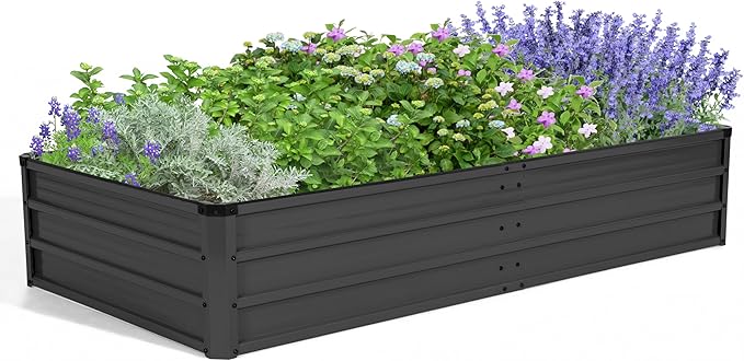 NUU GARDEN 6x3x1ft Rectangular Galvanized Raised Garden Bed for Gardening Elevated Planting Metal Planter Box Outdoor Patio Planting Bed for Vegetables Flowers Herb Dark Gray