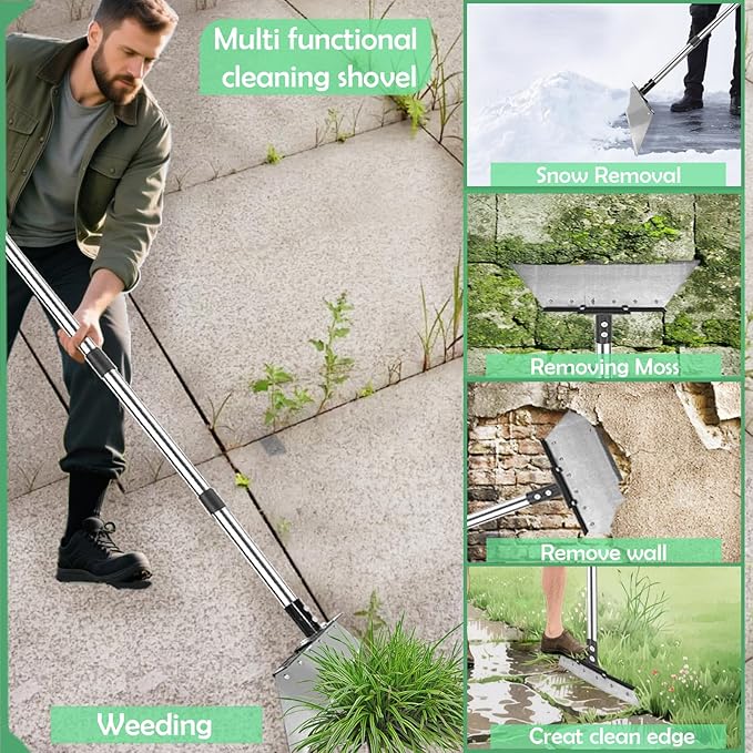 Garden Weed pullerTooHeavy Duty 12 Multi Flat ShovelScraper 14 Steel Thatch Rake with Adjustable Long Handle forLeaf &amp Moss&amp Edging &amp Ice &amp Snow Removal in Lawn DrivewaysPatios C
