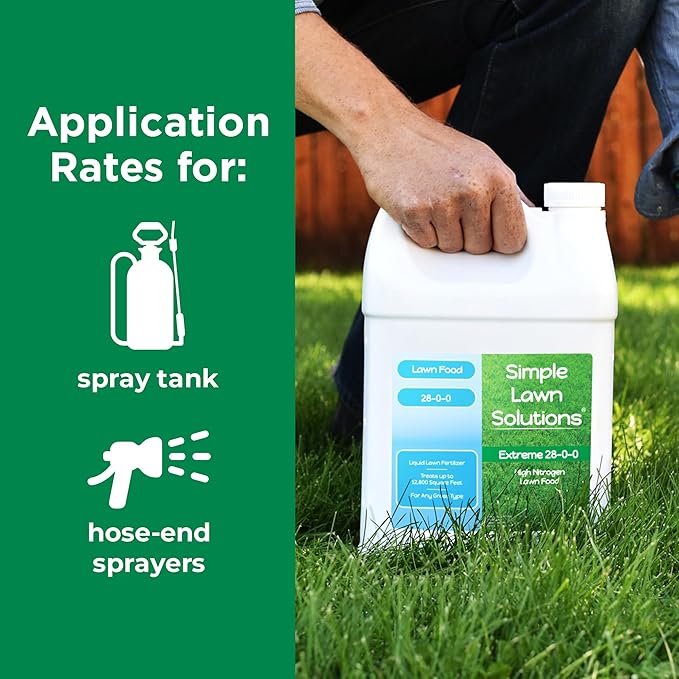 Maximum Green &amp Growth Fertilizer High Nitrogen 28-0-0 Lawn Food Liquid Fertilizer- Spring &amp Summer- Any Grass Type- Simple Lawn Solutions - Concentrated Quick &amp Slow Release Blend (1 Gall