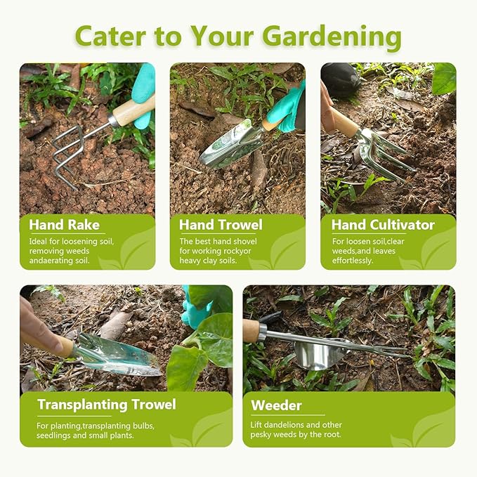 Gardening Tool Set of 5 PCS Saraily Heavy Duty Gardening Tool Set with Durable Garden Tools Organizer Handbag Non-Slip Rubber Gloves Ideal Garden Gifts for Women Mom