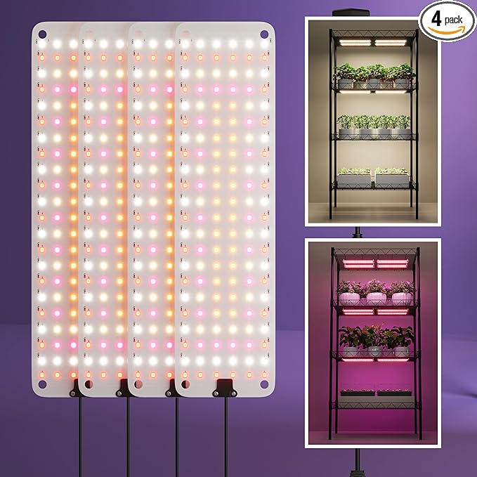 Under Cabinet Grow Light Under Shelf Grow Lights for Indoor Plants Full Spectrum with Auto Timer 3/9/12H Adjustable Lighting Color Ultra-Thin Grow Light Panel for Seed Starting Plants 4Pack