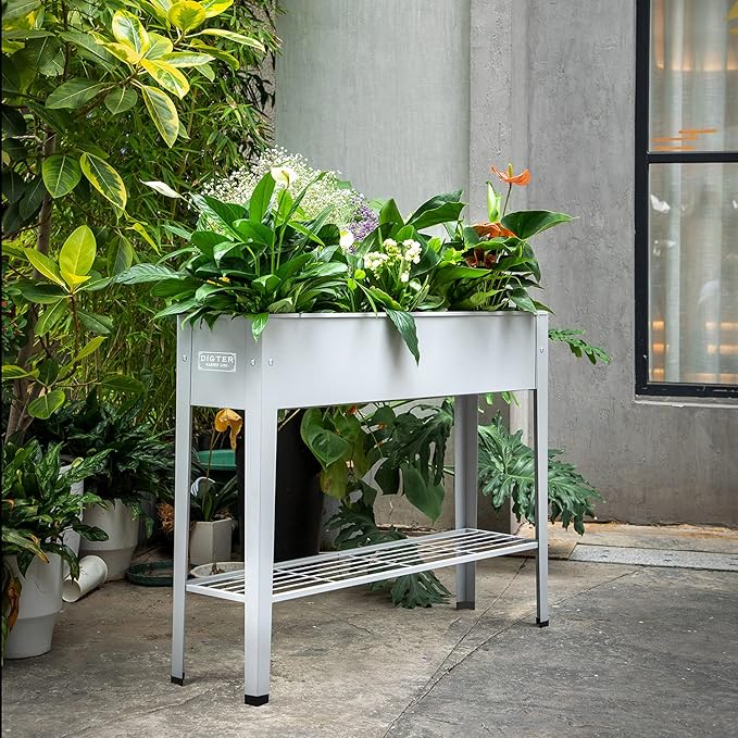 Metal Raised Garden BedRaised Planter Box with LegsHerbs and Vegetables Planter Suitable for Outdoor Patio Deck and Porch (Gray)
