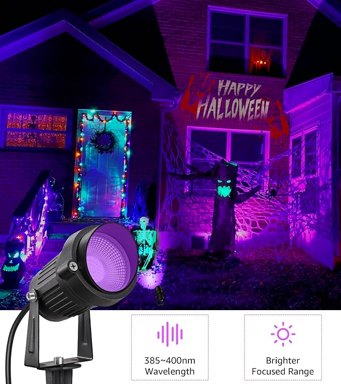 SUNVIE LED Black Light Spot Light Outdoor 10W Blacklight Spotlight Waterproof Halloween Spot Light Outdoor Black Light 120V Purple Spotlight Blacklights for Glow Party Decorations 2Pack