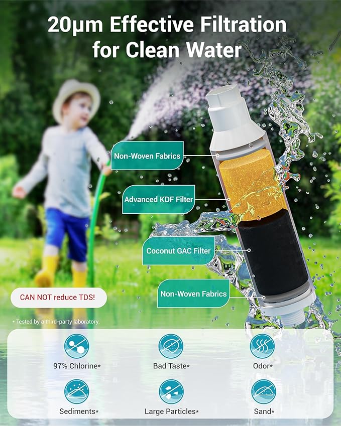 AQUA CREST Garden Hose Water Filter for Plants Greatly Reduces Chlorine Odor Improve Plants Health Ideal for Organic Gardening Farming and Pets Pack of 4