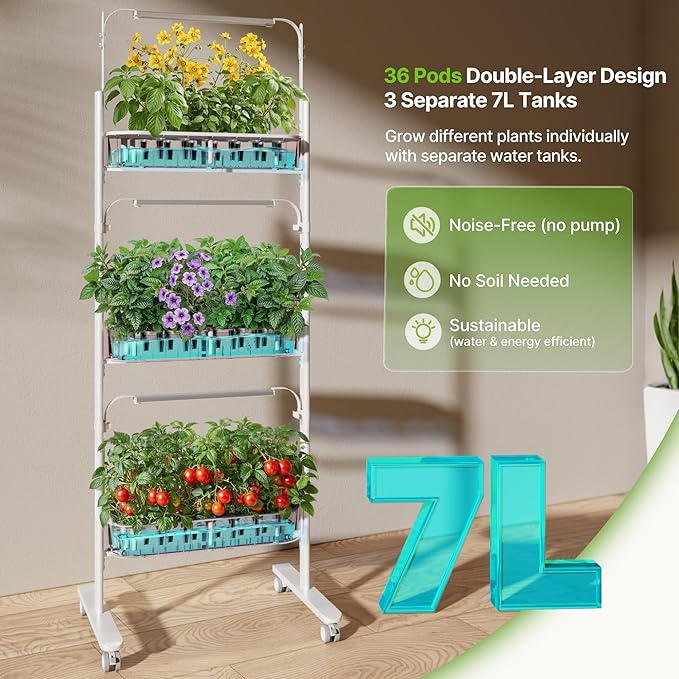 SUNCOZE 3-Tier Hydroponics Growing System Kit with 36 Pods – Full Spectrum Grow Lights Hydroponic System Equipped with Smart Controller Indoor Herb Garden Kit for Vegetables Herbs Fruits&ampFlowe