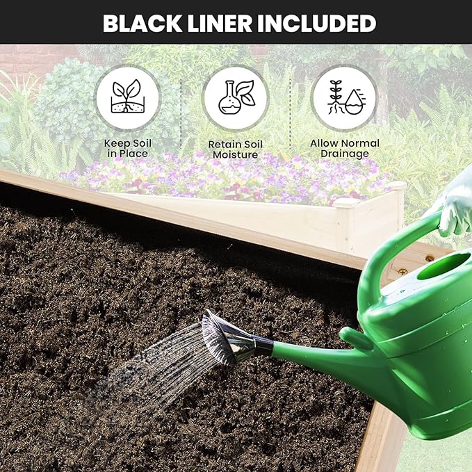 LDAILY Raised Garden Bed Wood Flower Bed on Wheels with Study Legs &amp Storage Shelf Outdoor Planter Box with Bed Liner for Flowers/Vegetables/Fruits in Yard Patio 47.5 L X 23.5 W X 33 H