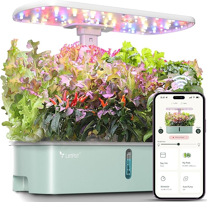 LetPot LPH-Air Hydroponics Growing System Kits APP &amp WiFi Controlled Smart Indoor Garden with Adjustable 24W Grow Light Full Spectrum 10 Pods Planter Indoor Gardening for Gifts Kitchen Vegetab