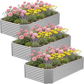 3 Pcs 4 x 2 FT Galvanized Steel Raised Garden Bed – Weatherproof Outdoor Metal Planter Box for Vegetables &amp Herbs Quick Assembly Backyard Patio Garden