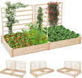 Raised Garden Bed with 3 Trellis &amp 2 Planter Boxes 88”L x 45”W x 43”H Outdoor Rectangular Raised Beds Wooden Gardening Planter for Climbing Vines Flowers Herbs Vegetables Fruits