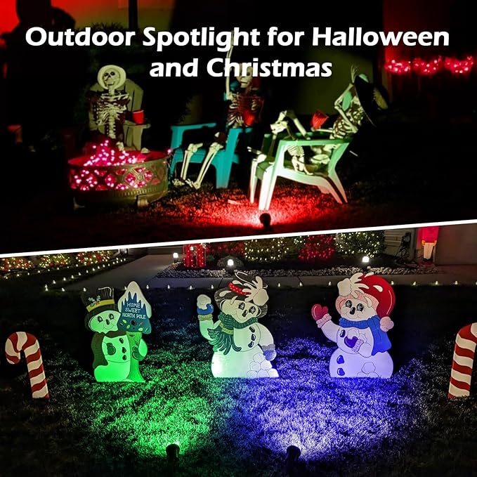 Spotlight Outdoor – 120V Plug-in 2700K Warm White LED Landscape Spot Lights with RGB 3 Lenses for Yard Garden Lawn&ampTree Decor IP67 Waterproof Perfect for Holidays&ampEveryday (4 Pack Black)