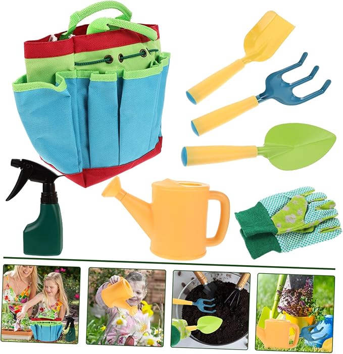 Kisangel 1 Set Garden Tool for Outdoor Gardening Shovels Rake Watering Pot and for Planting Weeding and Transplanting Present for Young Gardeners