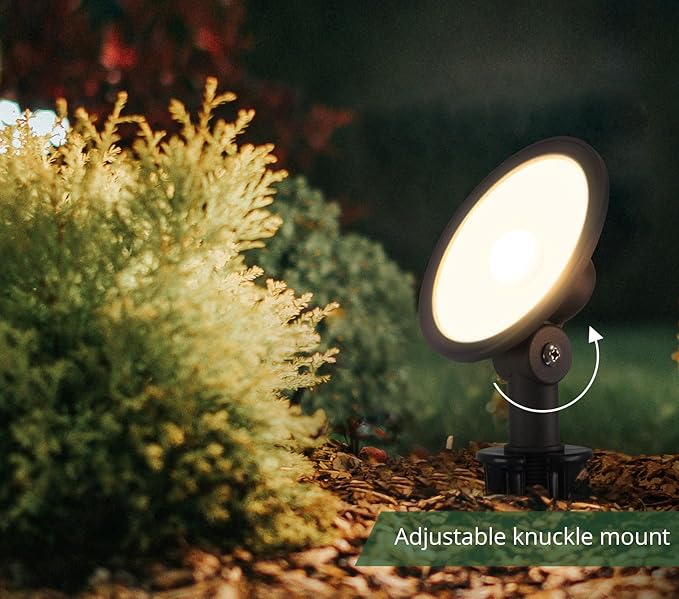 GKOLED 4-Pack Low Voltage LED Landscape Flood Light 9-15V AC/DC Outdoor Wall Wash Lighting 5W 450LM Waterproof Landscape Spotlight with Slot Spike 3000K Adjustable Knuckle Mount Die-cast Aluminum