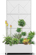 15.7×70.9×35.4 Metal Raised Garden Bed with Trellis and Wheels - Tall Trellis Planter Box for Climbing Plants Vegetables &amp Vines - Outdoor Privacy Planters for Patio (White-Zodiac)