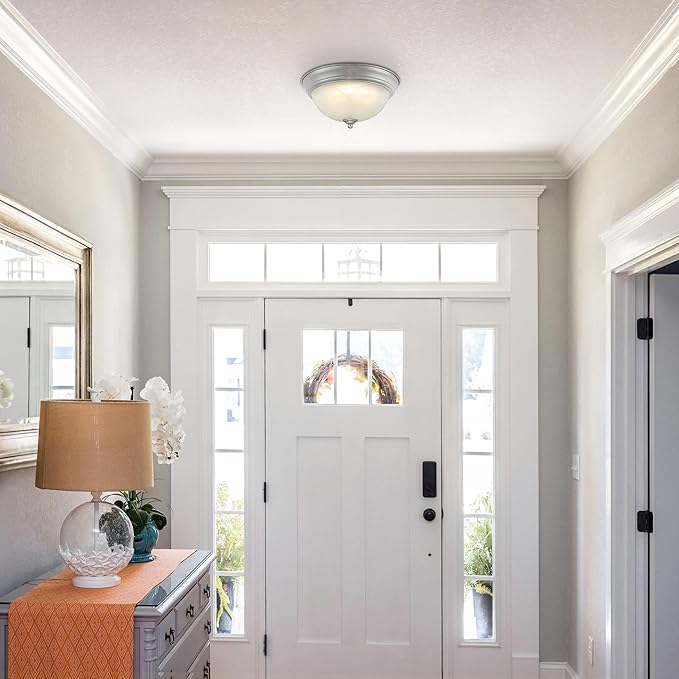 Westinghouse Lighting 6137100 Dubrow Traditional One-Light 11 Inch 14 Watt LED Indoor Flush Mount Fixture with Color Temperature Selection Brushed Nickel Finish White Alabaster Glass Shade