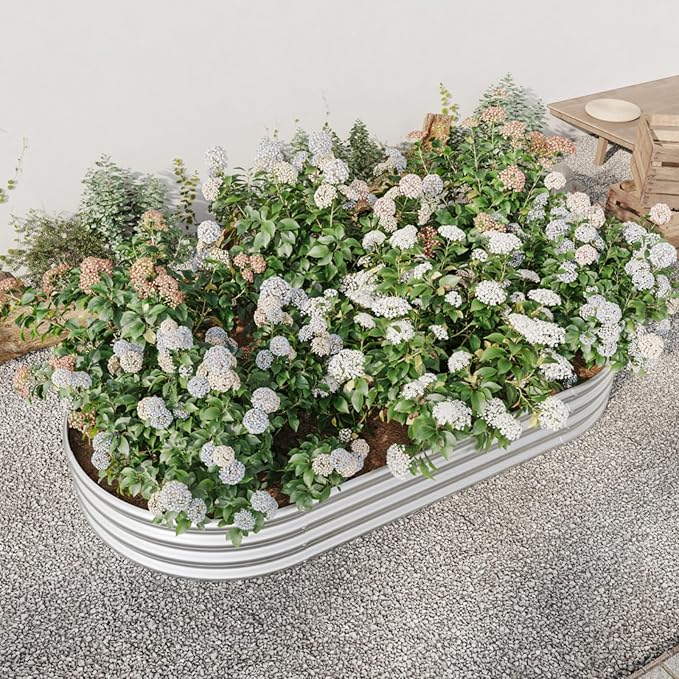 Outdoor Raised Garden Bed for Plants Vegetables and Flowers Oval Large Metal Raised Bed Kit Durable Galvanized Planter Boxes for Garden Backyard Easy Assembly (Silver 88.99x 44.68x11.42 in)