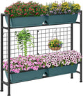 CADUKE Raised Planter Box with Legs 32 Elevated Vegetable Garden Beds Raised Garden Bed with Drainage Holes &amp Trellis Herb Garden Planter Outdoor for Vegetables Balcony Patio Green