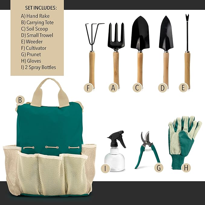 Garden Tools Set – Gardening Tools Organizer Handbag – Rust Proof Heavy Duty Ergonomic &amp Durable Tool Bag Kit – Gardening Gifts for Women &amp Men – Garden Tool Organizer Tote Bag with 10 Piece