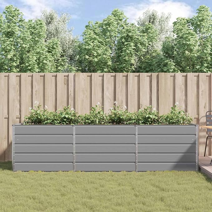 Galvanised Steel Raised Garden Bed Metal Planter Box for Outdoor Plants Vegetable Herb 114.17x39.37x29.53 Light Gray-222