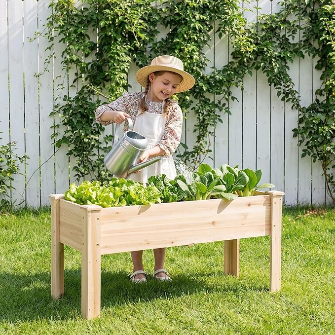 S AFSTAR Wooden Raised Garden Bed with Legs Heavy-Duty Elevated Planter Box with Drainage Holes Fir Wood Garden Box Outdoor for Vegetable Flower &amp Herb Easy-Assembly