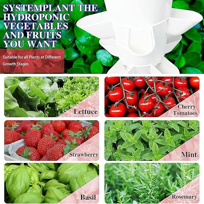3/4/5/6 Floors - Hydroponics Tower Garden Hydroponic Growing System Plant Hydroponics Tower - W/Hydrating Timer for Herbs Fruits VegetablesWhite-15Hole//1pc