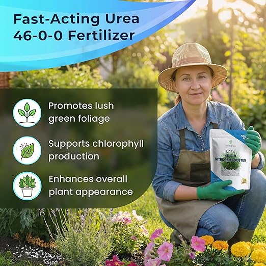 Leaves and Soul Urea Fertilizer 46-0-0 - High Nitrogen Fertilizer for Lawns Gardens Plants Grass Vegetables Flowers &amp Fruit Trees - Plant Food for Green Color &amp Healthy Foliage - 5 lbs