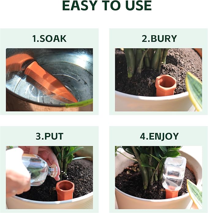 Large Terracotta Plant Watering Spikes Automatic Plant Waterer Outdoor | Indoor Use Vacation Clay Watering Devices System Slow Release Self Watering Planter Insert 6 Pack