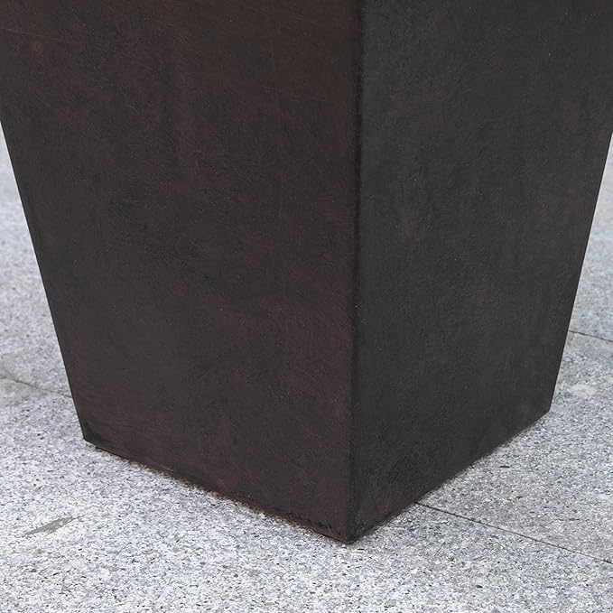 Set of 3 Tall with Drainage Hole 28 Outdoor Flower Pots Indoor for Porch Patio and Deck Brown