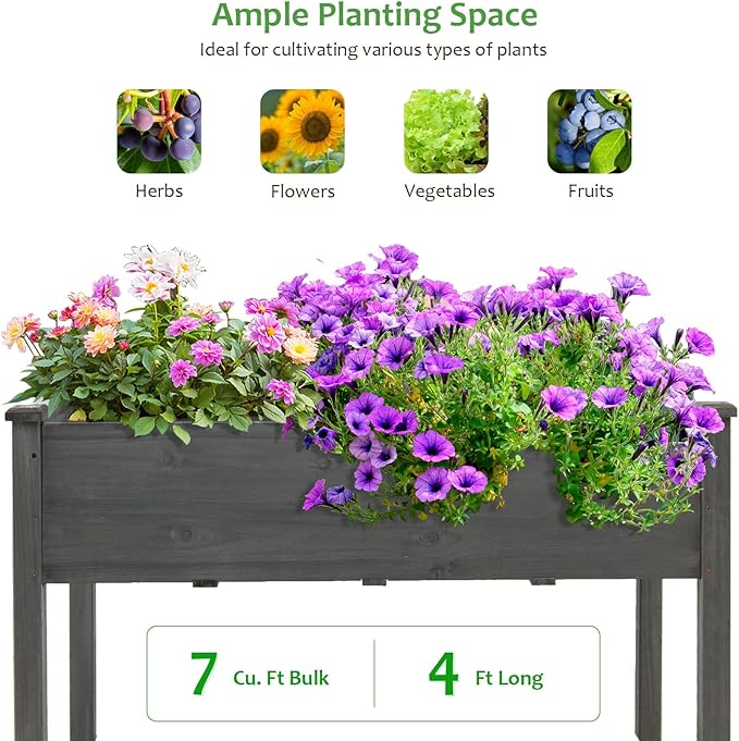 S AFSTAR Raised Garden Beds 2 Pieces Elevated Wooden Planter Box 48”L x 22”W x 30”H Outdoor Gardening Planting Bed for Vegetables Flowers &amp Herbs Grow Great for Backyard Patio Lawn (Gray)