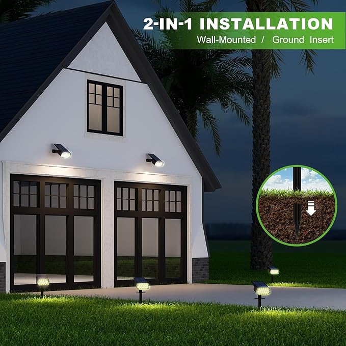 2 Pack Solar Spot Lights Outdoor 8 Lighting Modes Multicolor IP65 Waterproof Landscape Lighting for Garden Yard Patio – Solar Powered(Warm White2 Pack)