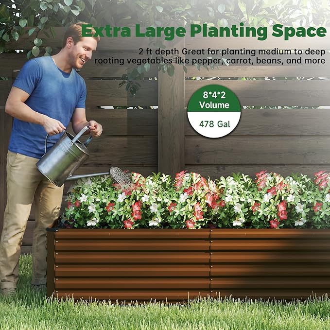 8x4x2 ft Outdoor Raised Garden Bed Large Metal Planter Raised Beds Planters for Outdoor Plants for Vegetables Flowers Herbs Fruits and Succulents.(2 Pcs)