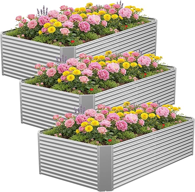 3 Pcs 6 x 3 FT Galvanized Steel Raised Garden Bed – Extra Wide Metal Planter Box for Vegetables Herbs &amp Flowers Perfect for Backyard and Patio Gardening