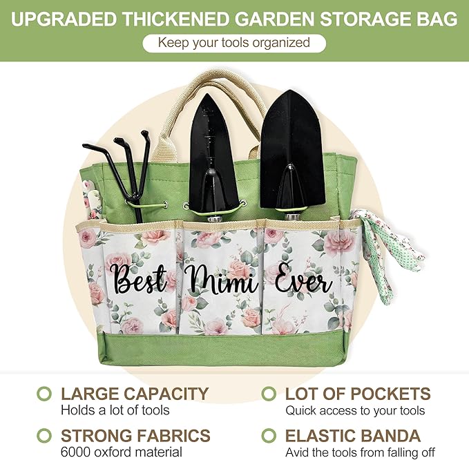 Gifts for Mimi Mothers Day Mimi Garden Kit Gifts for Grandma Floral Gardening Tools and Durable Garden Tools Organizer Tote Ideal Gardening Gift for Women on Birthday Plant Lover Present