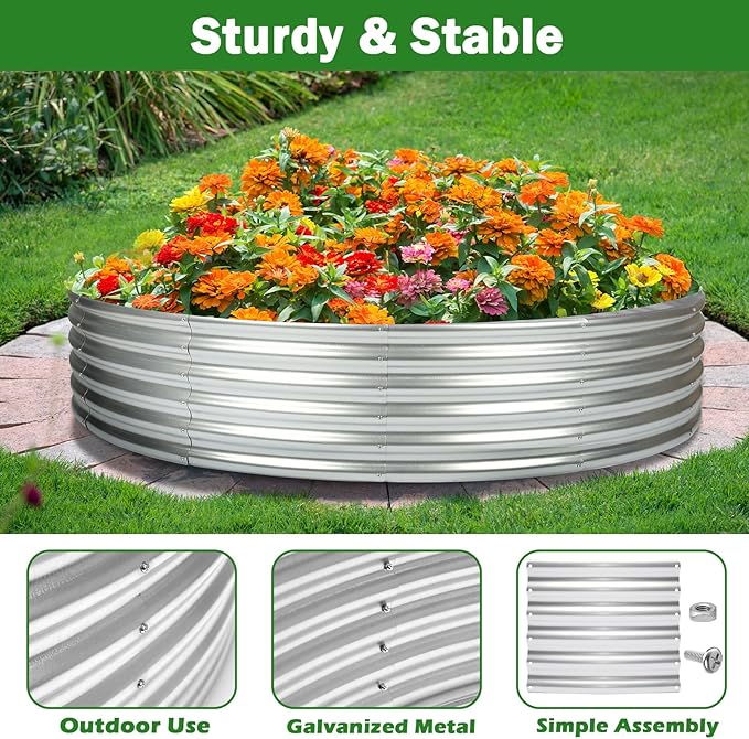 OUSHENG 5x5x1ft Round Galvanized Raised Garden Beds Outdoor Steel Fire Pit Ring Flower Planter Large Metal Above Ground Boxes Kit for Gardening Vegetables Outside