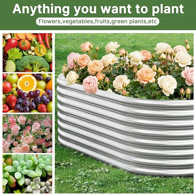3pcs 8x4ft Galvanized Raised Garden Bed Outdoor Metal Raised Beds for Vegetables Above Ground Garden Box for Flower Steel Garden Bed for Gardening