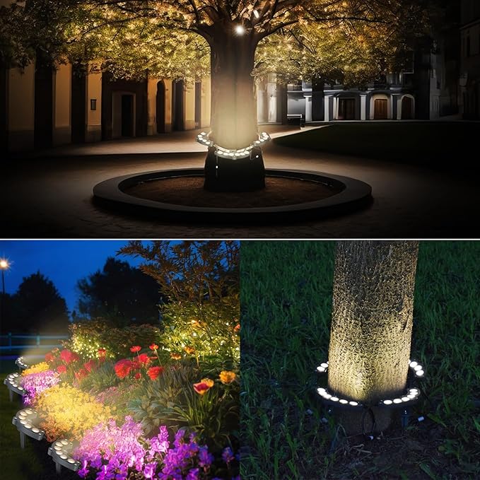 Solar Palm Tree Lights Outdoor Warm Light 3000K Solar Spotlights for Plam Trees 12000 mAh Batteries Solar Powered LED Ring Tree Lights up to 12+ Hours for Outside House Garden Landscape Large Trees