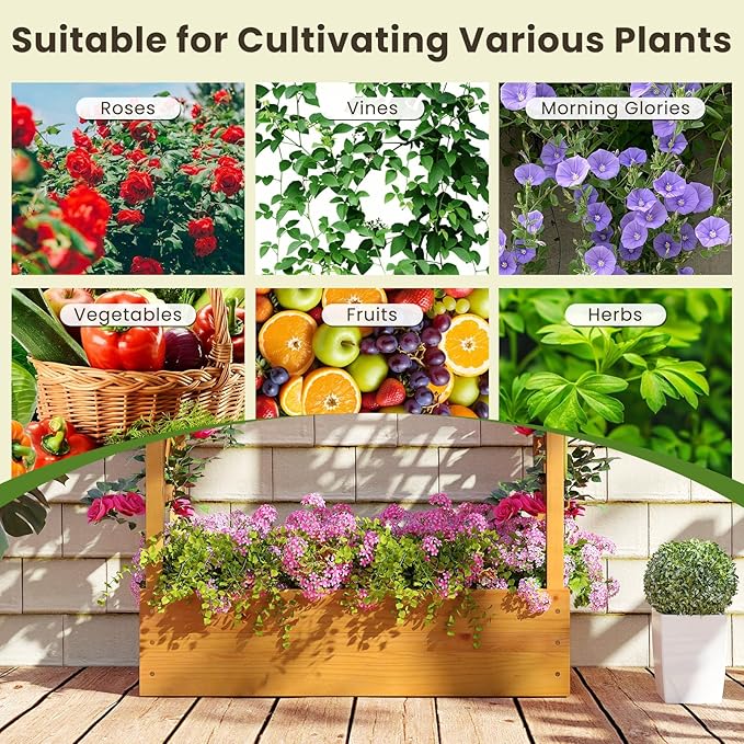 S AFSTAR 2 Pieces Wooden Raised Garden Bed with Trellis 70 Elevated Planter Box with Hanging Roof &amp Open-Ended Base for Climbing Vine Flower Herb Vegetable Outdoor Plant Container for Patio &am